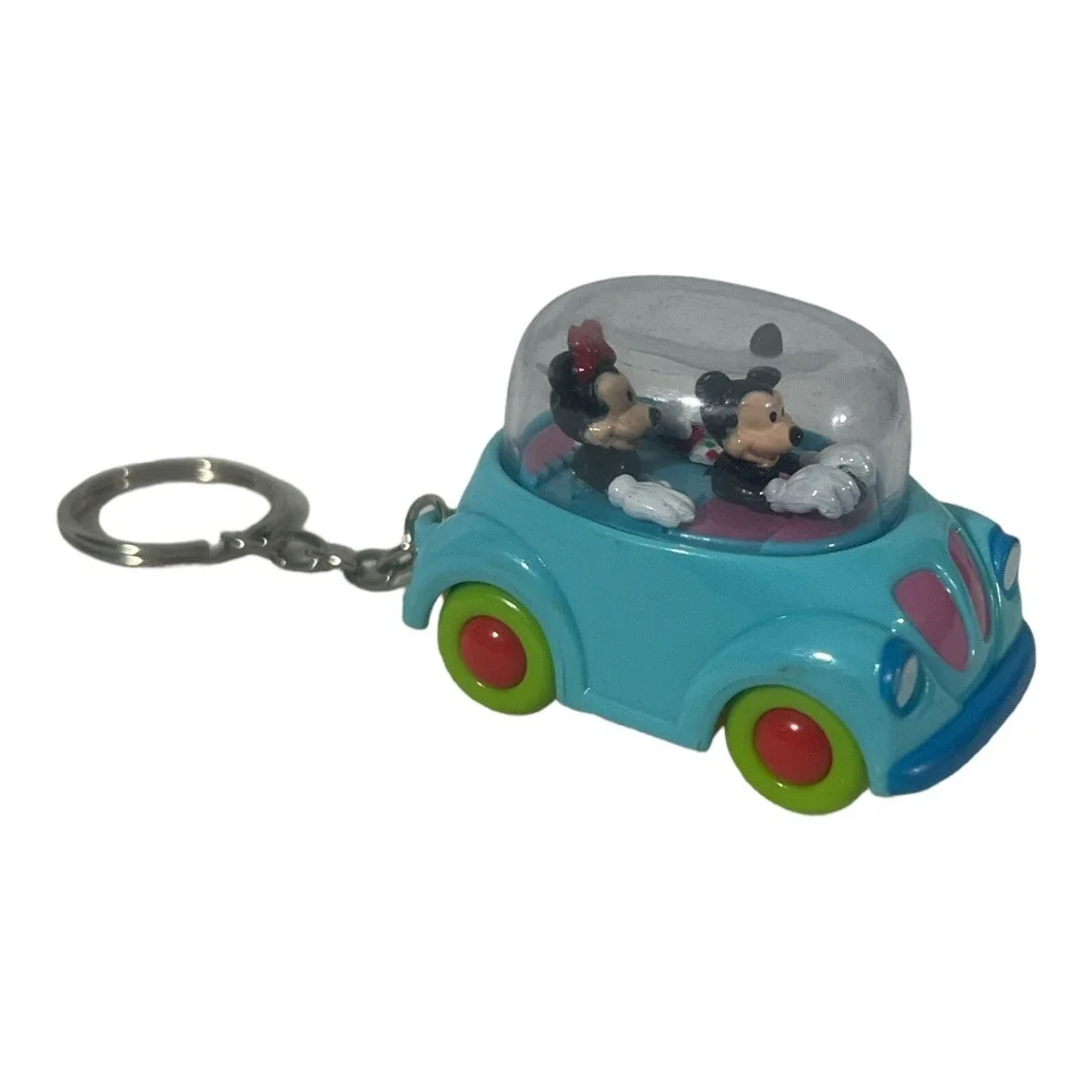 Disney Mickey and Minnie Mouse Pull Back Bubble Car Keychain Key Ring Chain